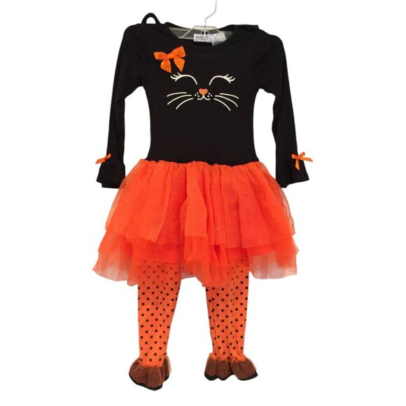 BLUEBERI boulevard Black Cat Halloween Girls 6X Dress Leggings Outfit 2 Piece - Picture 1 of 5